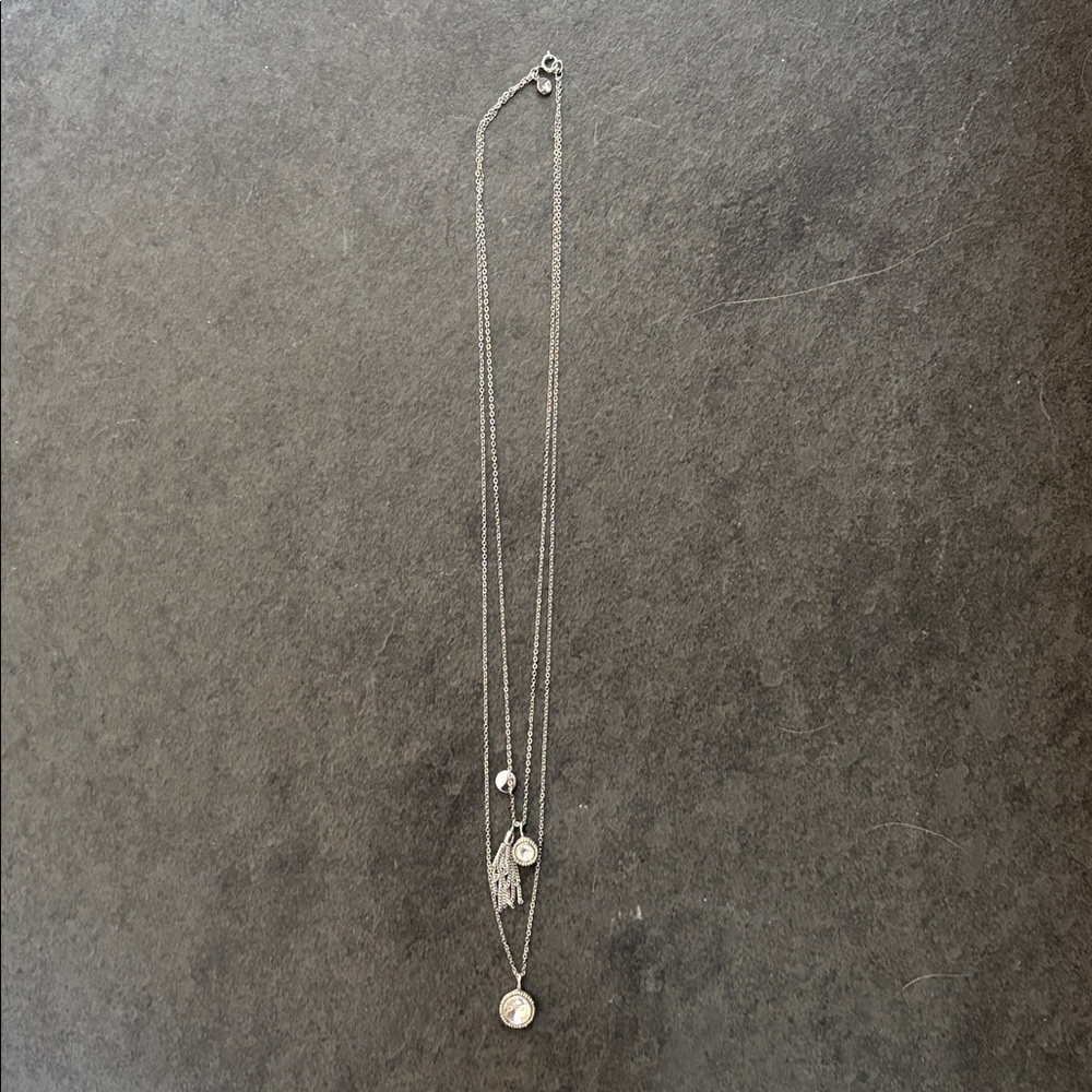LOFT Silver-Tone Layered Necklace with Crystal Drops and Tassel
